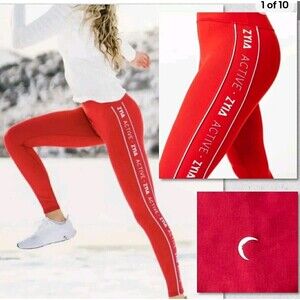 Nwt Zyia Leggings High Rise Light N Tight Logo Stripe Women Size Large 12